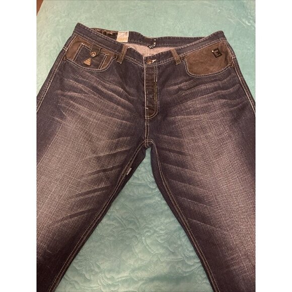 PARISH JEANS‎ health wealth wisdom & men Sz 40 Blue With Black Trim, Wide leg - Picture 4 of 16